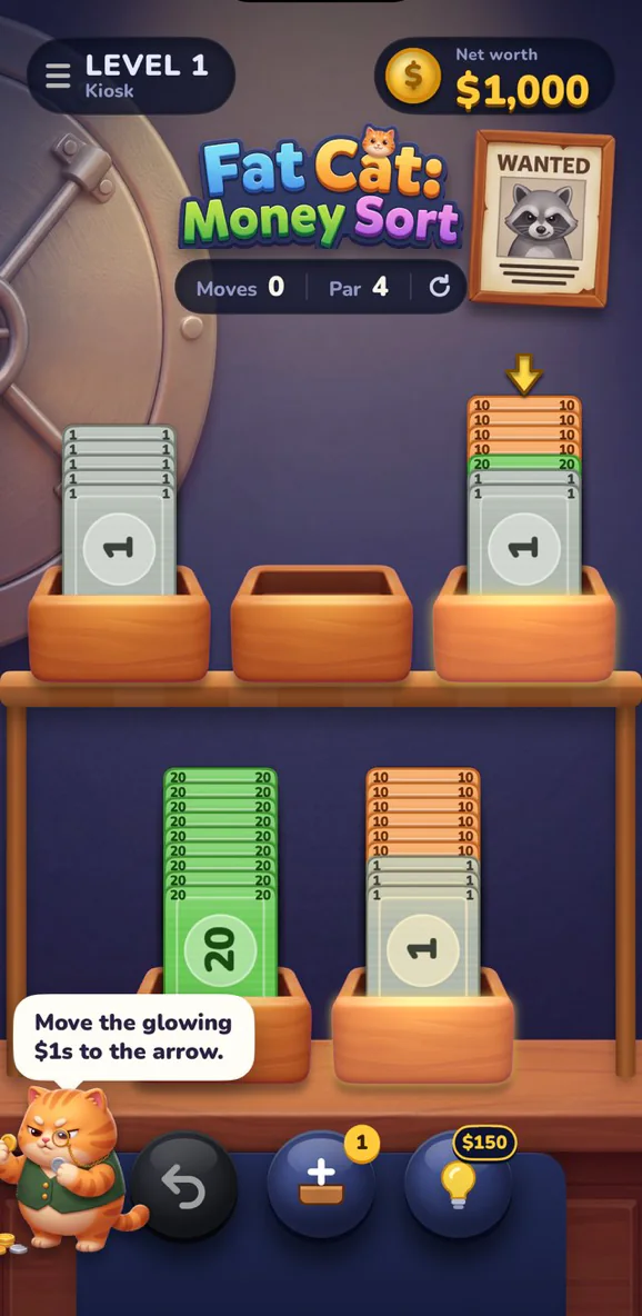 Sorting bills into wooden trays